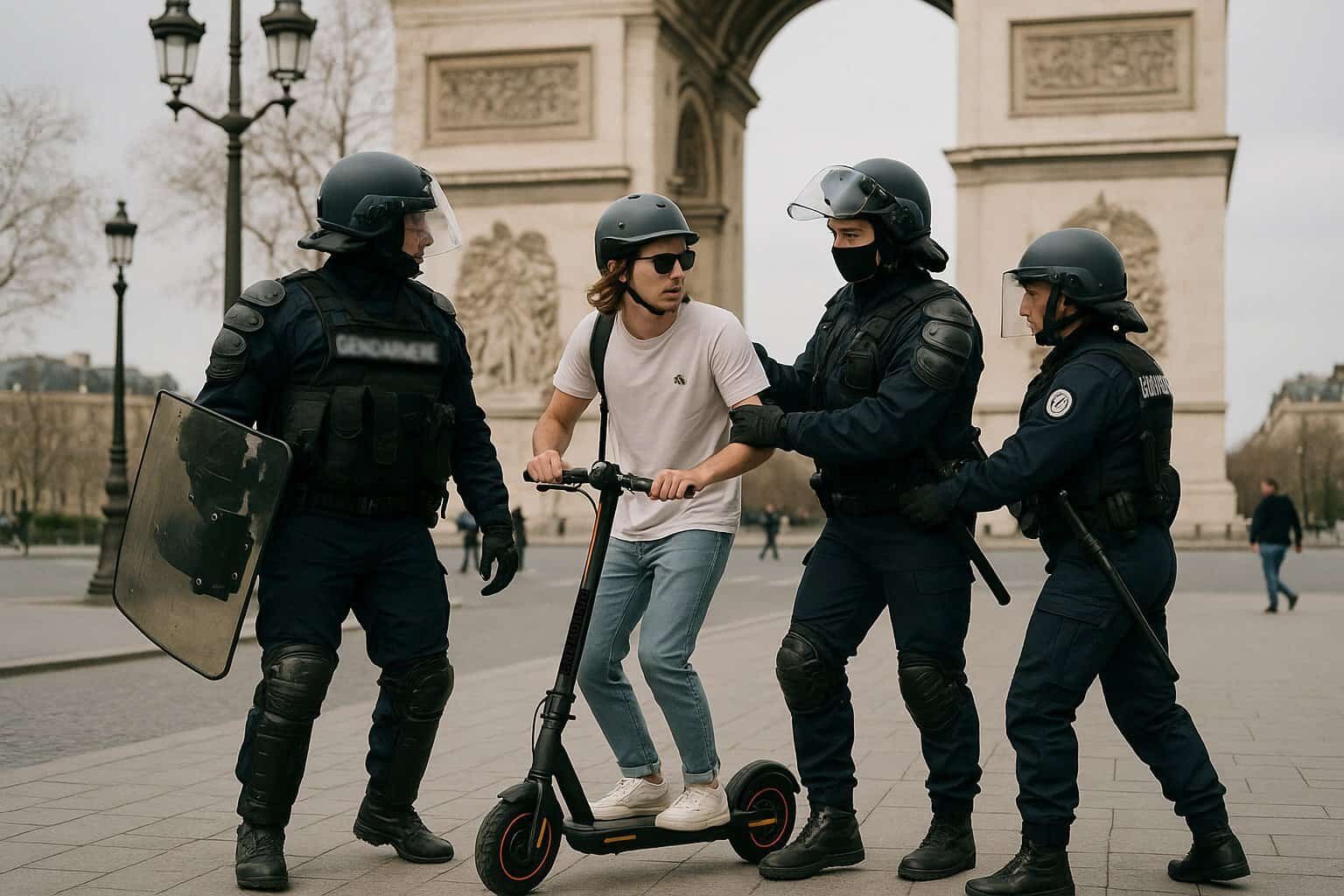 Un jeune homme fait face à un contrôle sur les trottinettes électriques par la police.
