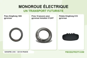 Image de l’article « Les monoroues électriques, un moyen de transport futuriste » : photos de Pneu KingSong 18Xl gyroroue, Pneu 16 pouces pour gyroroue Inmotion V12HT et Pédale KingSong S18 gyroroue