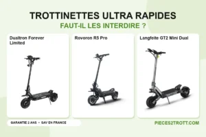 Image de l’article « Faut-il interdire les trottinettes électriques ultra rapides ? » : photos de Dualtron Forever Limited, Rovoron R5 Pro et Langfeite GT2 Mini Dual